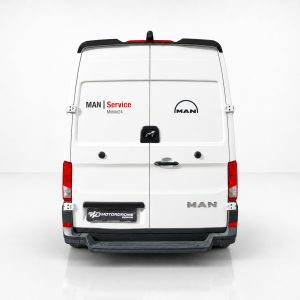 A-561_3jpg - OPSHOLDERS Rear view of a white MAN van with 'MAN Service Mobile24' branding on the left door and the MAN logo on the right.