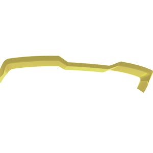 Yellow 3D abstract curved strip with angular bends on a white background.