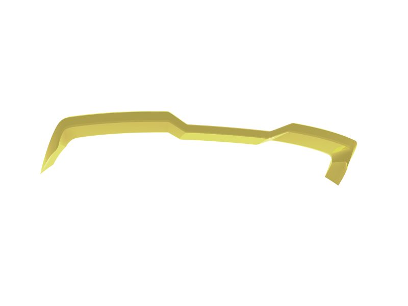 Yellow 3D abstract curved strip with angular bends on a white background.