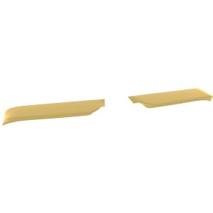 Two abstract gold curved ribbons floating on a white background