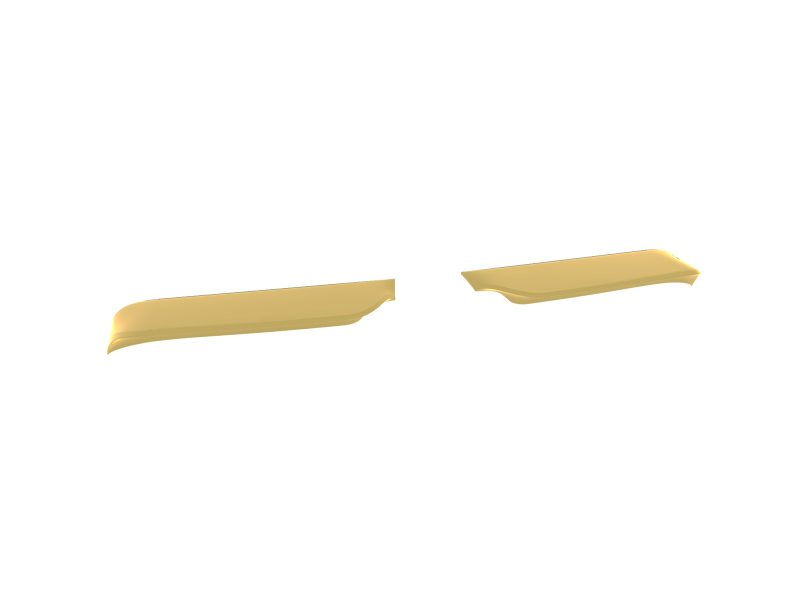 Two abstract gold curved ribbons floating on a white background