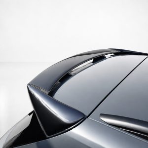 A-565_5jpg - OPSHOLDERS Close-up of a sleek, glossy car roof with a rear spoiler and aerodynamic lines