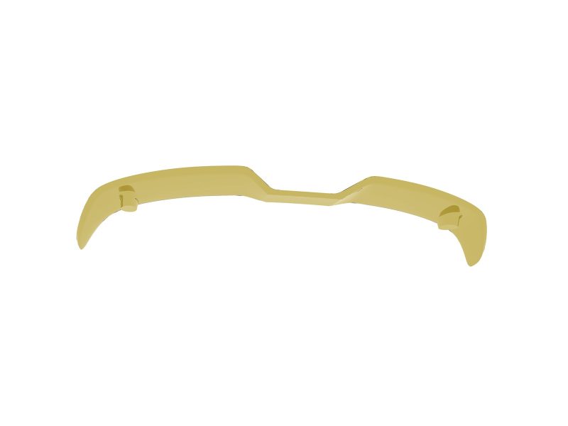 Yellow curved plastic frame with rounded end caps, resembling a component for eyewear or dental hardware.