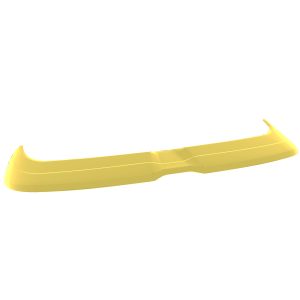Yellow boomerang lying on a white background, curved with tapered ends.