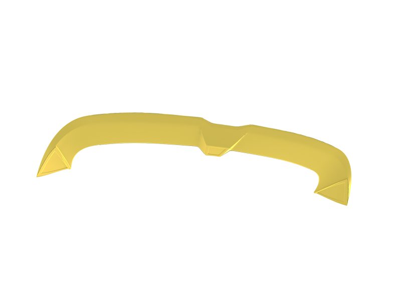 Yellow curved plastic component with triangular ends, resembling a protective arch or guard on a white background.