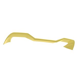 Gold-colored, futuristic-looking sunglasses frame with curved arms and wing-like ends, without lenses.