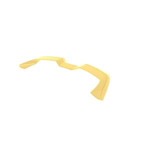 Abstract yellow ribbon-like geometric sculpture curling along a white background, minimal and decorative.