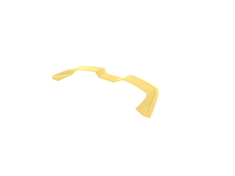 Abstract yellow ribbon-like geometric sculpture curling along a white background, minimal and decorative.