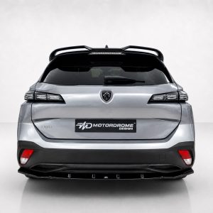 A-574_3jpg - OPSHOLDERS Rear view of a silver Peugeot SUV featuring the Peugeot badge and a Motordrome Design plate on the tailgate.
