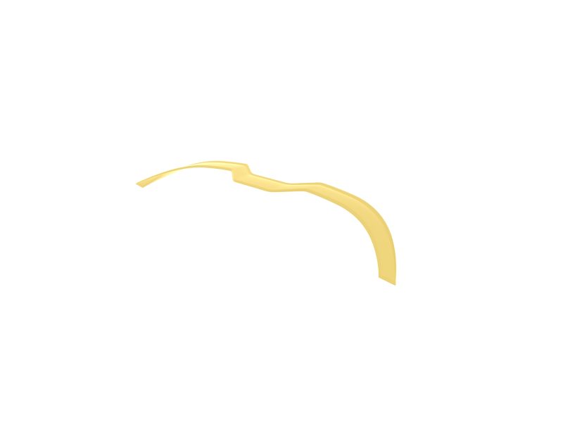 Yellow curved abstract ribbon on a white background, with a jagged midsection forming a gentle bend