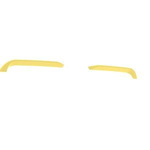 Two yellow curved bars resembling stylized eyebrows on a white background
