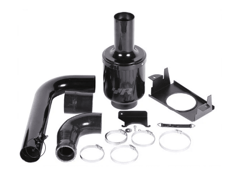 Capture-7-1png - OPSHOLDERS Set of black automotive intake components including curved pipes, a round filter housing, clamps, and mounting brackets.
