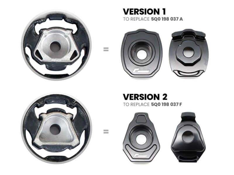 Dogbone-Key-1jpg - OPSHOLDERS Comparison diagram: a round pedal hub on the left equals two Version 1 replacement caps on the right; a similar row below shows Version 2 replacement parts.