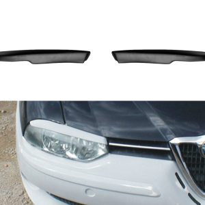 Two black car trim pieces displayed on a white background above a close-up of a silver Alfa Romeo front end.