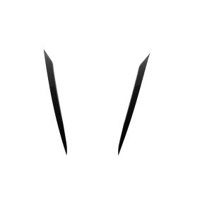 Two glossy black curved shapes forming a subtle V against a white background.