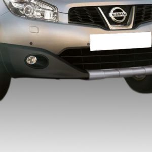 Front view of a Nissan SUV showing the front grille, bumper, fog lights, and a white obscured license plate