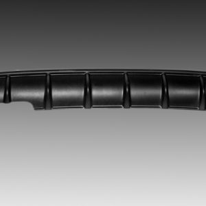 Black automotive rear spoiler/air dam with evenly spaced vertical fins, shown against a gray gradient background for aerodynamic detailing.