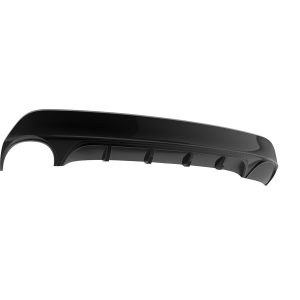 Black automotive bumper/diffuser component with a curved top edge and three vertical fins along the bottom, shown against a white background.