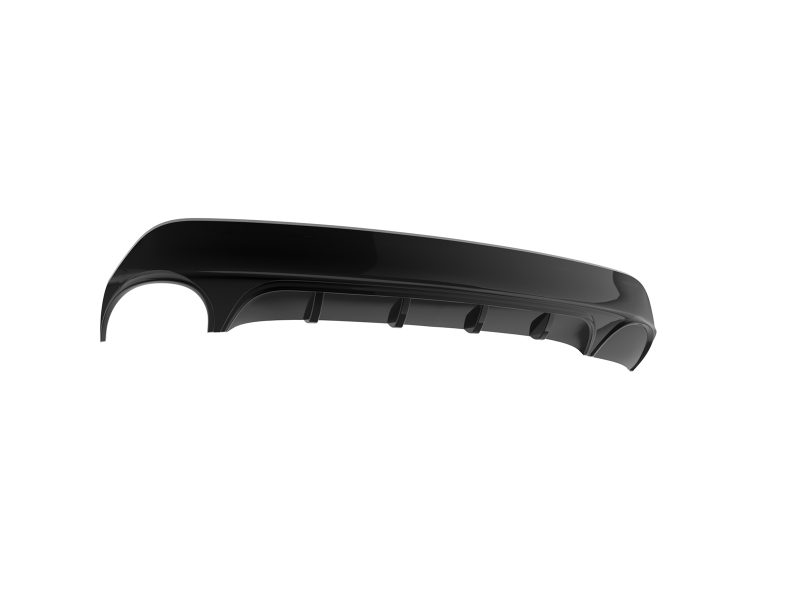 Black automotive bumper/diffuser component with a curved top edge and three vertical fins along the bottom, shown against a white background.