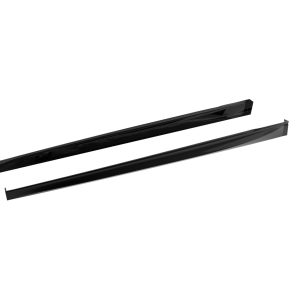 Two parallel, glossy black metal bars lying diagonally on a white background.
