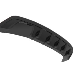 Black curved plastic automotive diffuser or vent with evenly spaced blade-like fins.