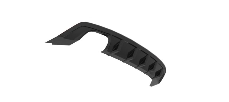 Black curved automotive part with evenly spaced vented fins along the underside edge, likely an aerodynamic accessory
