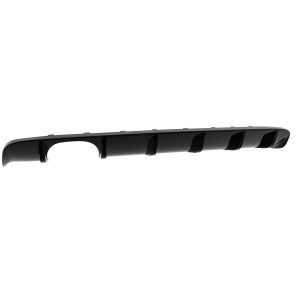 Black car bumper diffuser with vertical fins, shown in side profile.