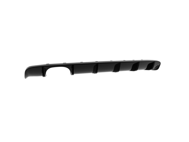 Black car bumper diffuser with vertical fins, shown in side profile.