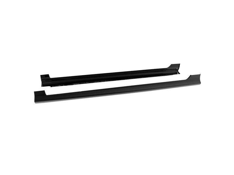 K151-004_6jpg - OPSHOLDERS Two black automotive side skirt panels laid diagonally, likely rocker trim pieces for a car