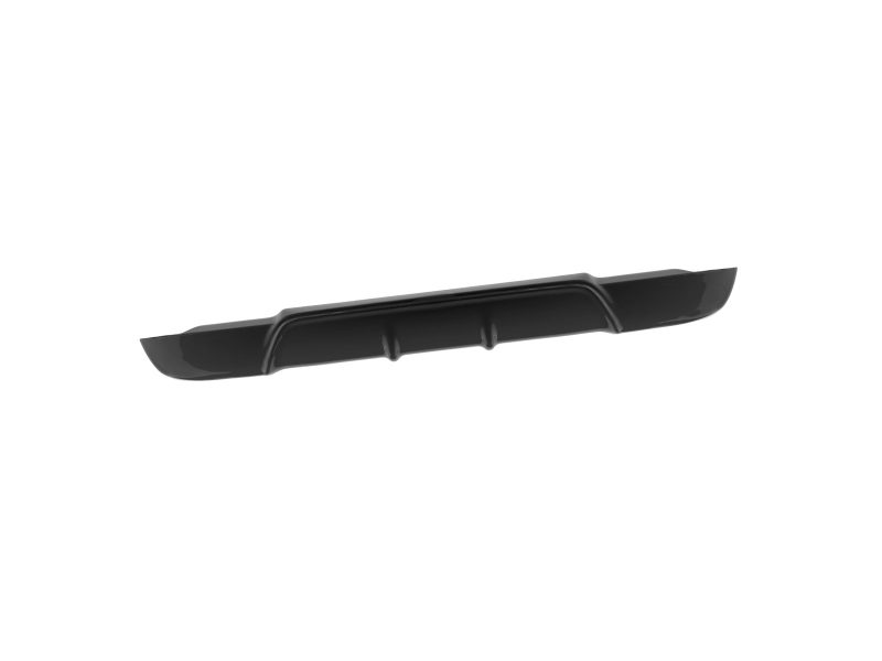 Black automotive rear diffuser with vertical fins, an aftermarket car body part seen from the side.