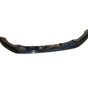 Black curved car bumper trim piece with multiple attachment clips along its length.