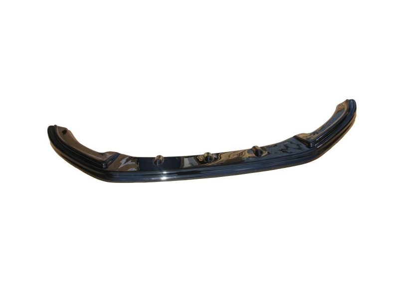 Black curved car bumper trim piece with multiple attachment clips along its length.