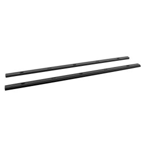K157-003_5jpg - OPSHOLDERS Two black metal rails with evenly spaced circular holes, placed diagonally on a white background.