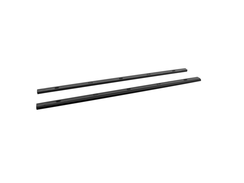 K157-003_5jpg - OPSHOLDERS Two black metal rails with evenly spaced circular holes, placed diagonally on a white background.
