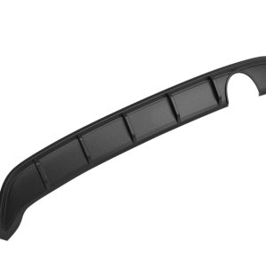 Black curved plastic car bumper guard with ribbed sections, shown isolated on white surface.