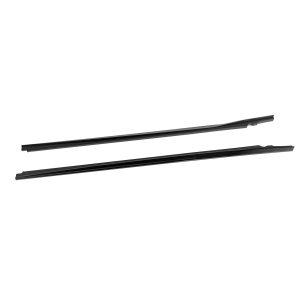 Two black windshield wiper blades lying parallel on a white background.