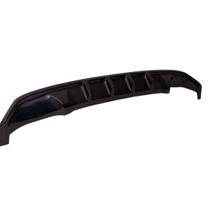 Glossy black car spoiler with curved shape and built-in ridge panels, viewed from the side (rear aerodynamic wing)