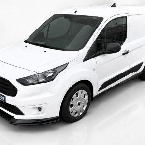 White cargo van photographed in a studio, angled front-left view showing the black grille, headlights, and side mirrors.