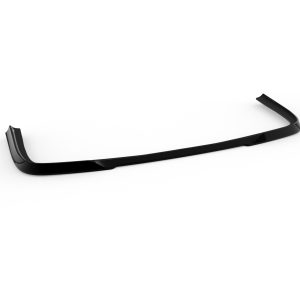 Glossy black car spoiler laying flat on a white background, viewed from above, with curved ends on both sides.