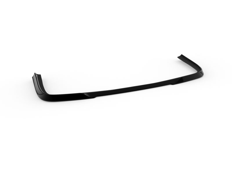 Glossy black car spoiler laying flat on a white background, viewed from above, with curved ends on both sides.