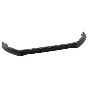 Black automotive bumper lip spoiler for a car, designed to attach under the bumper with a curved, aerodynamic shape