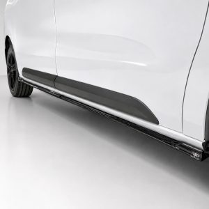White car side with a black running board/side step visible below the doors.