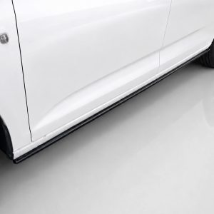 K172-003_3jpg - OPSHOLDERS Close-up of a white car's lower side with a black running board and alloy wheels.