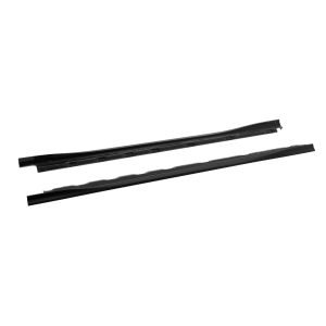 Pair of black windshield wiper blades laid diagonally on a white background, showing a car cleaning accessory