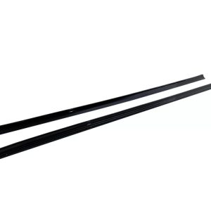 Two black windshield wiper blades lying parallel on a white background as an automotive part image