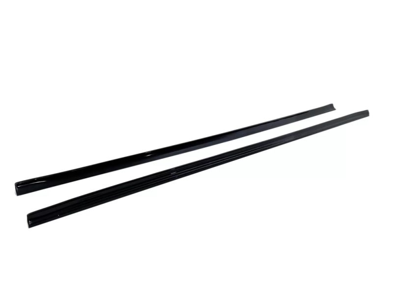 Two black windshield wiper blades lying parallel on a white background as an automotive part image