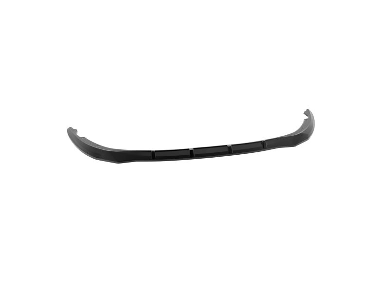Black curved automotive front lip spoiler/airdam accessory for a car's lower bumper edge for improved aerodynamics.