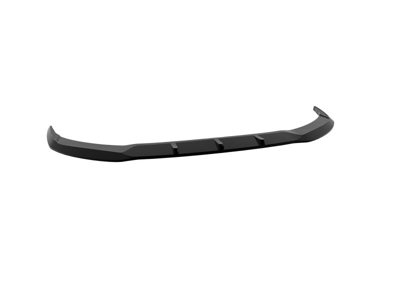 Long black car front lip spoiler with curved ends, aerodynamic and low-profile design.