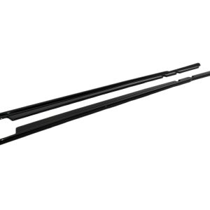 Pair of black car windshield wiper blades laid out side by side on a white background.