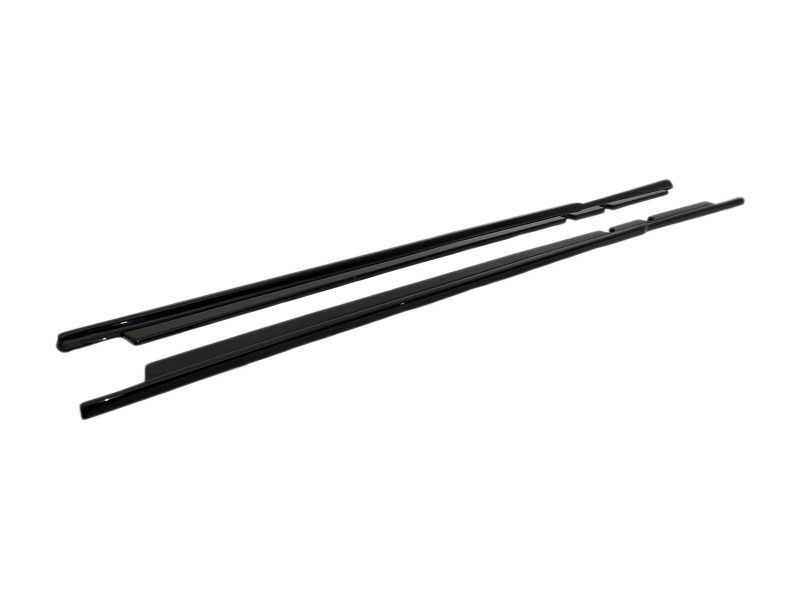 Pair of black car windshield wiper blades laid out side by side on a white background.